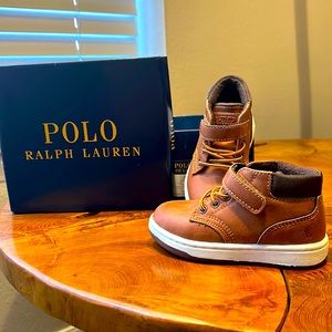 BNIB Toddler Boys Size 6 Polo Ralph Lauren Tan Court Sneaker Boot PS